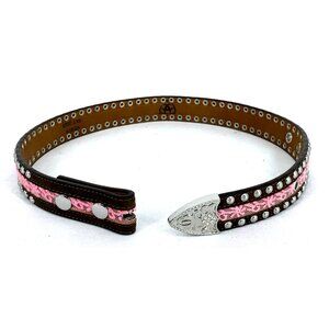 Ariat Belt Brown Western Leather 22-24" Silver Stud Pink Lace Rhinestones